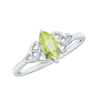 1 CT Marquise Cut Peridot Solitaire Celtic Ring with Diamond Side Stones