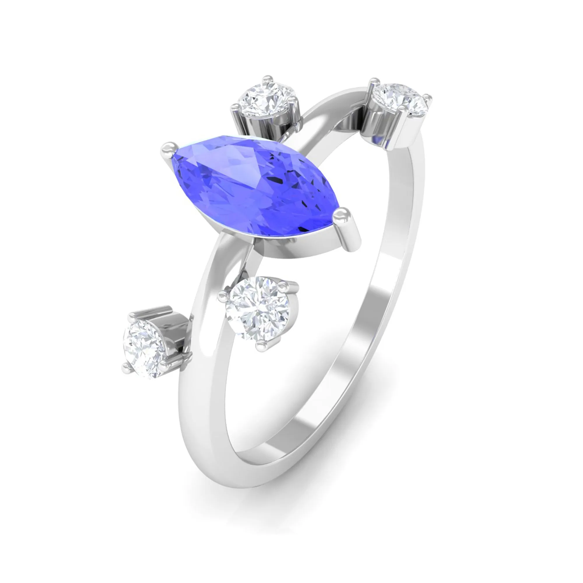 1 CT Marquise Tanzanite Minimal Solitaire Ring with Scatter Diamond