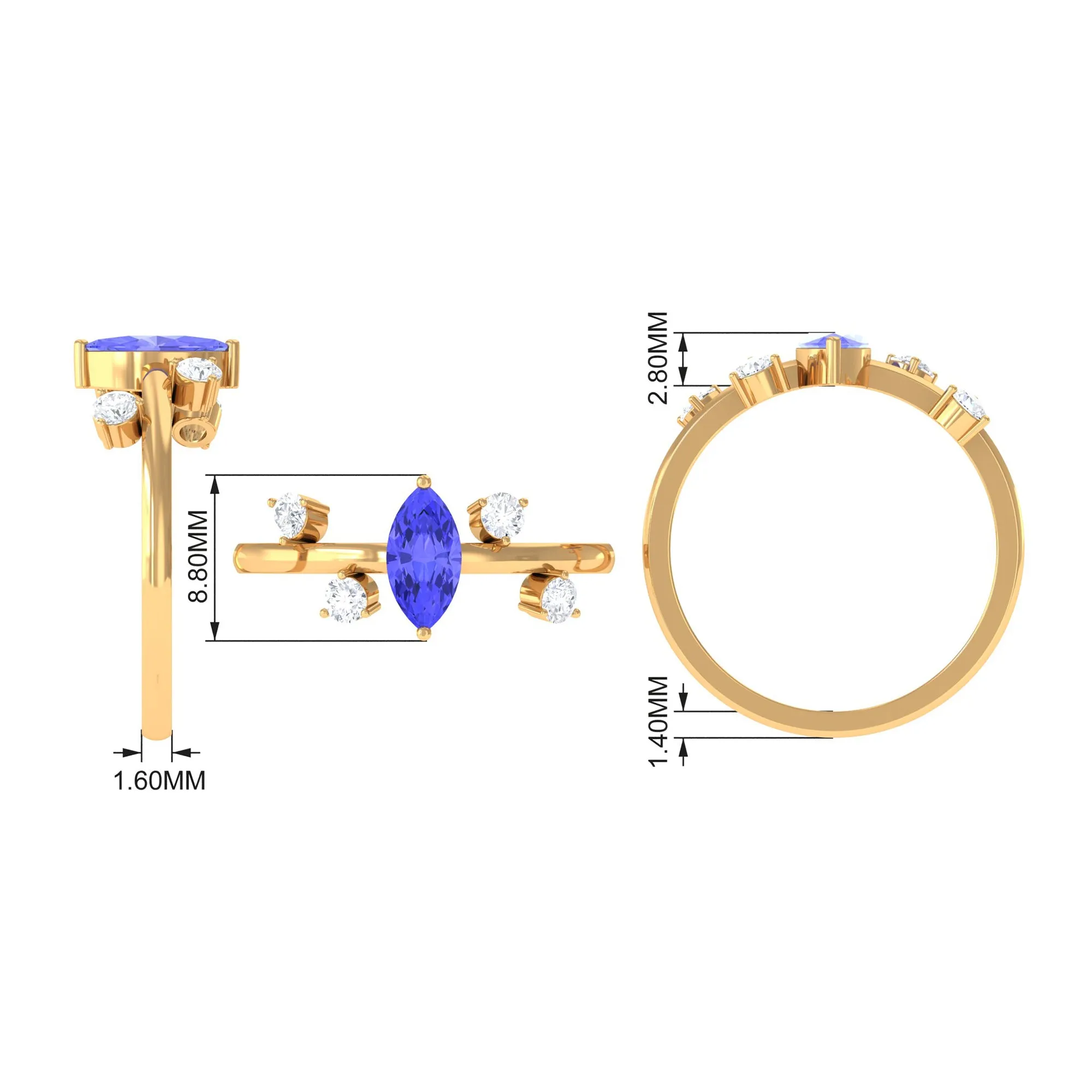 1 CT Marquise Tanzanite Minimal Solitaire Ring with Scatter Diamond