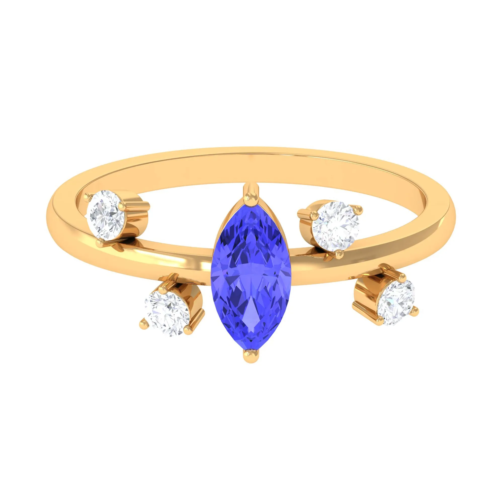 1 CT Marquise Tanzanite Minimal Solitaire Ring with Scatter Diamond