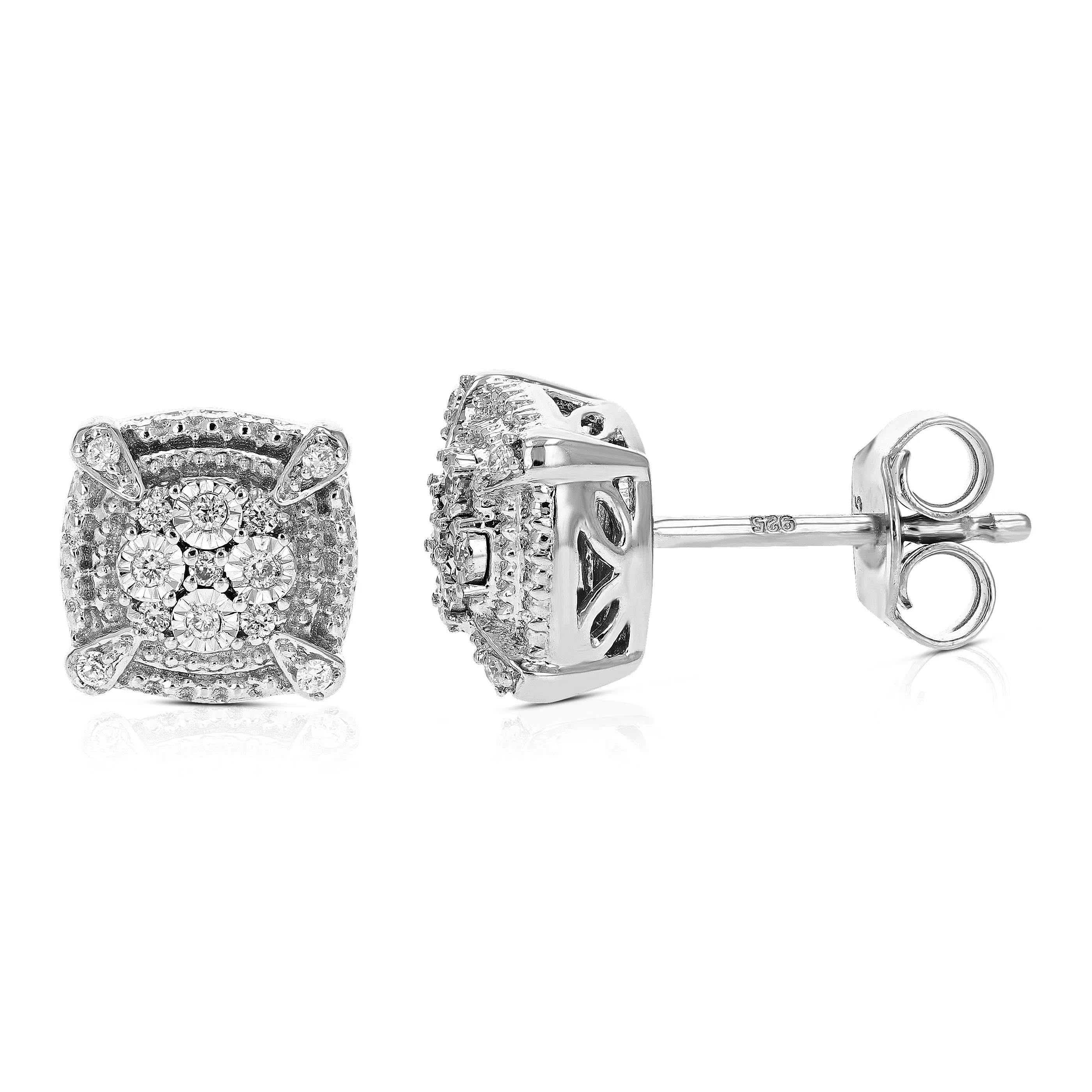 1/10 cttw Diamond Cushion Composite Stud Earrings in Sterling Silver