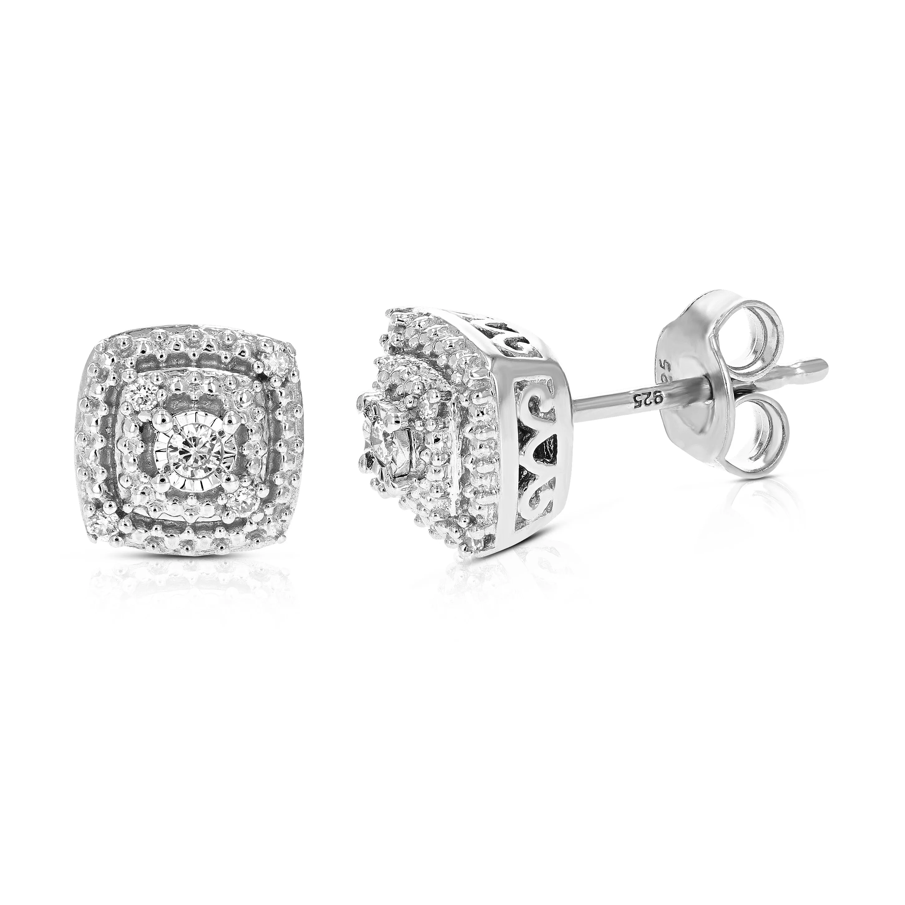 1/10 cttw Diamond Vintage Cushion Stud Earrings in Sterling Silver