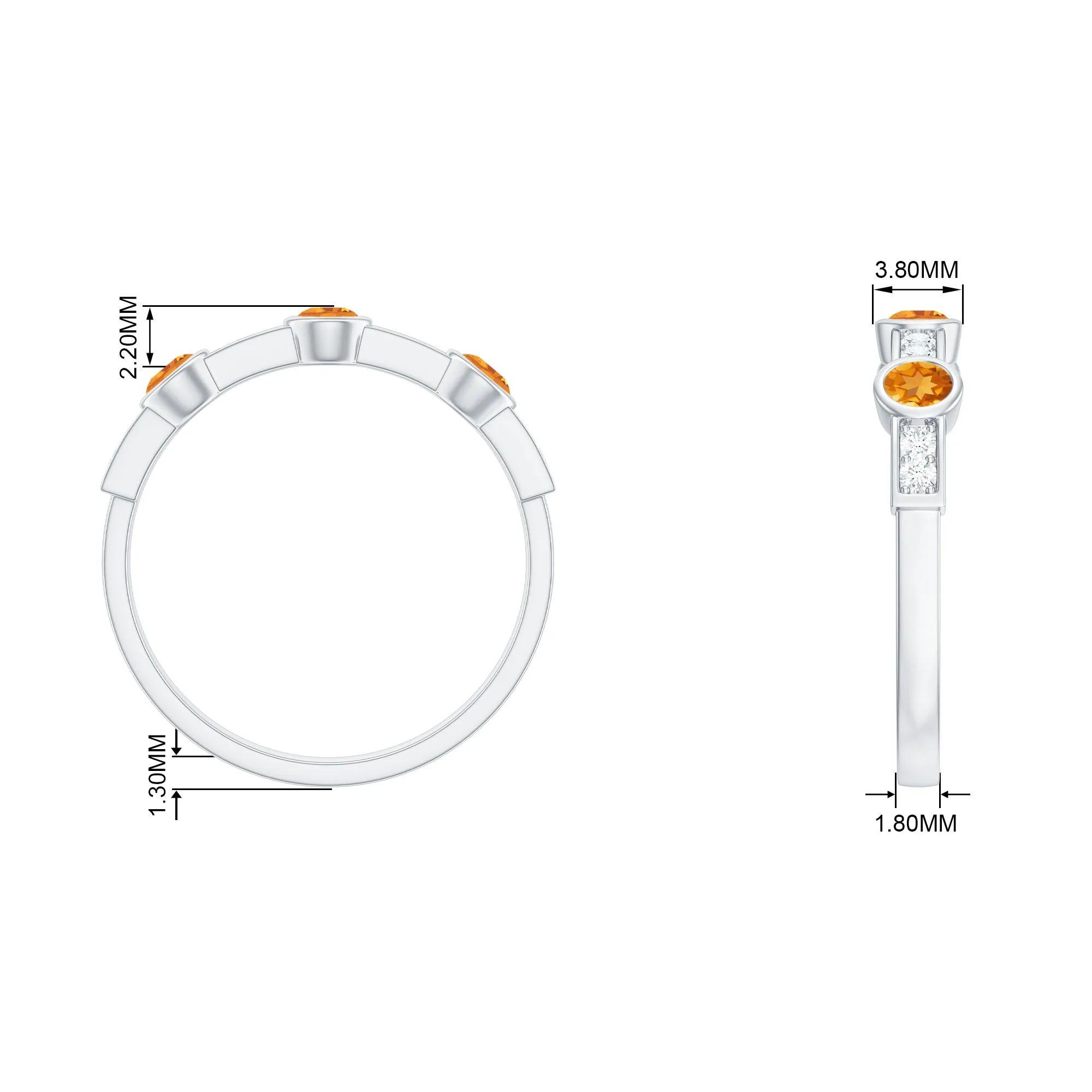 1/2 CT Citrine and Diamond Minimal Half Eternity Ring