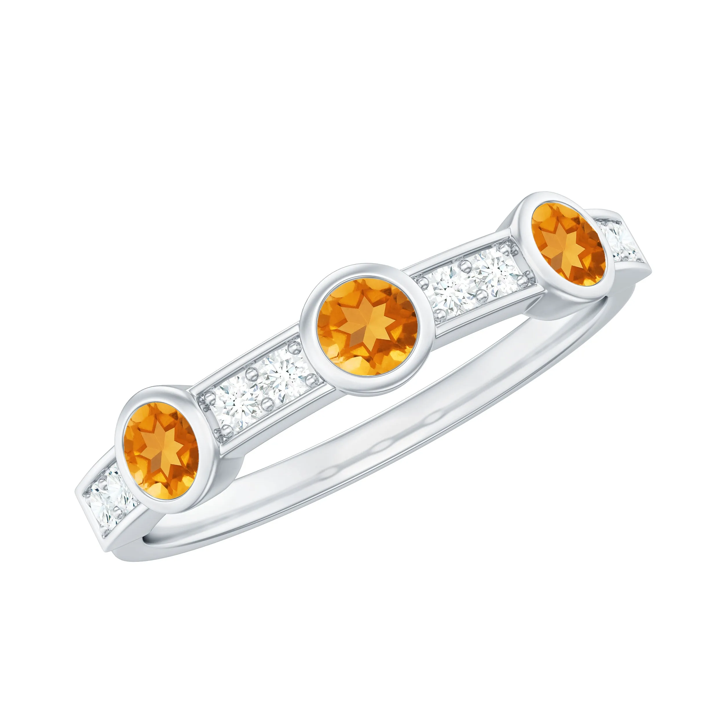 1/2 CT Citrine and Diamond Minimal Half Eternity Ring