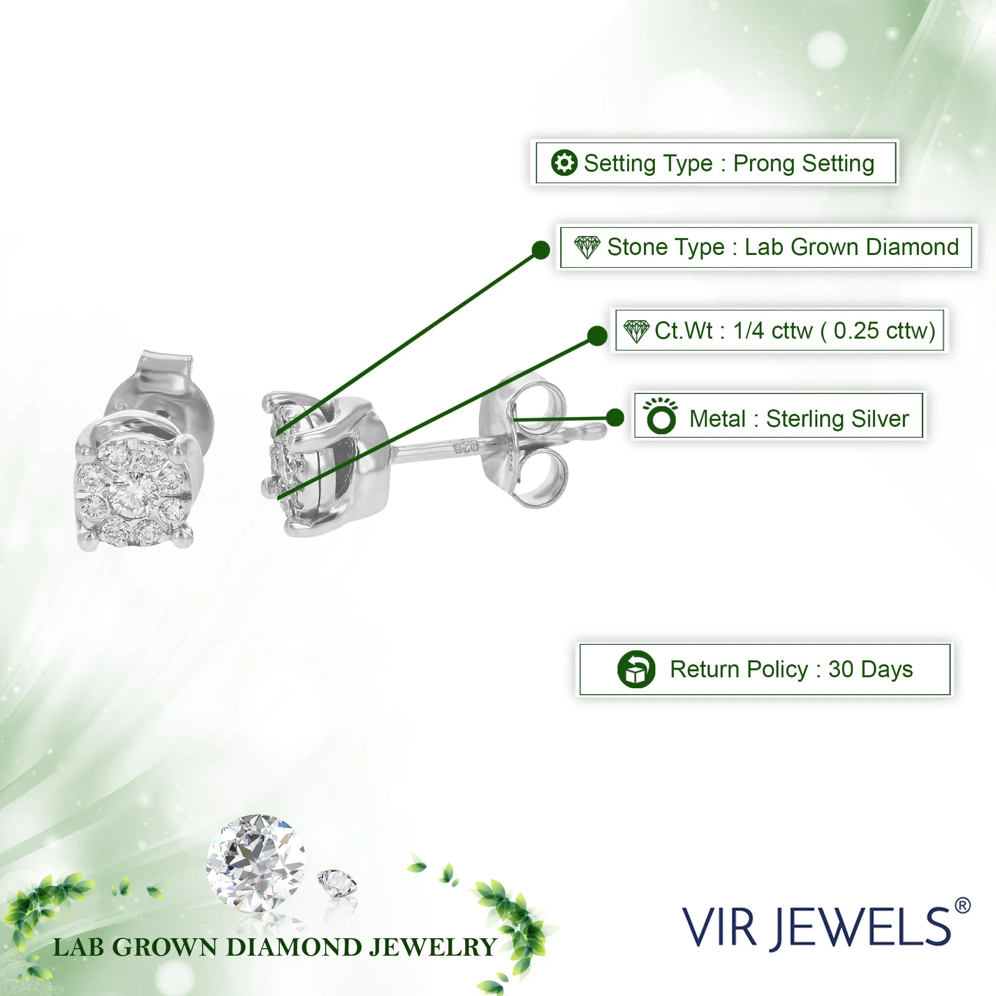 1/4 cttw Composite Diamond Stud Earrings in .925 Silver