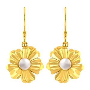 14k Flower Shaped Earrings With Gold Petals And A Pearl In Between