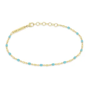 14k Gold & Turquoise Enamel Tube Bar Chain Bracelet