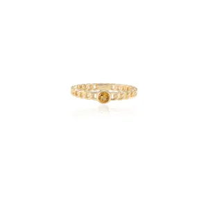 14K Gold Round Citrine Chain Ring