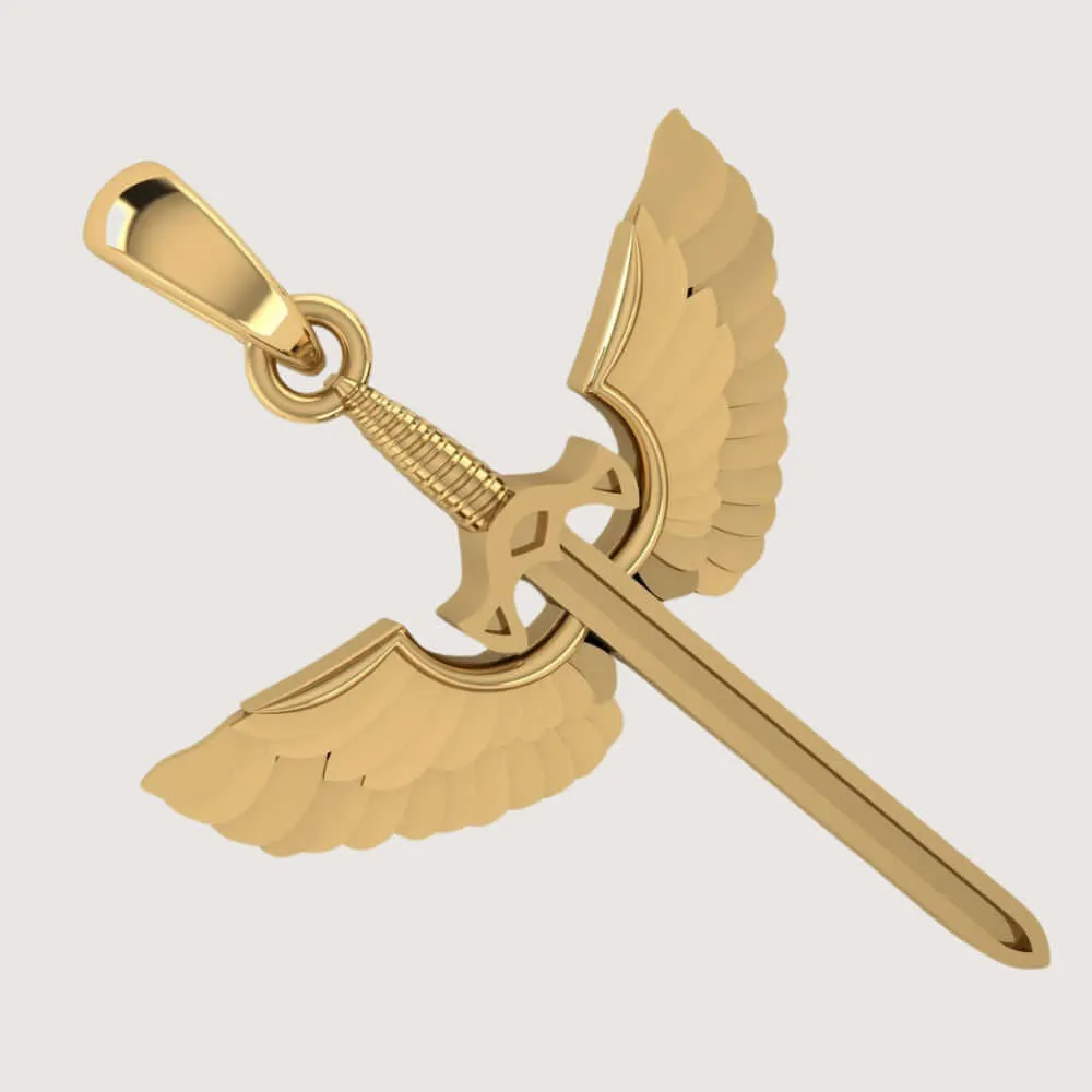 14k Gold Winged Sword Pendant