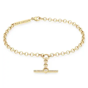 14k Princess Diamond & Diamond Bar Toggle Rolo Bracelet