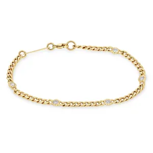 14k Small Curb Chain Bracelet with 5 Floating Diamonds