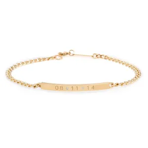 14k Small Curb Chain Date ID Bracelet with Diamonds