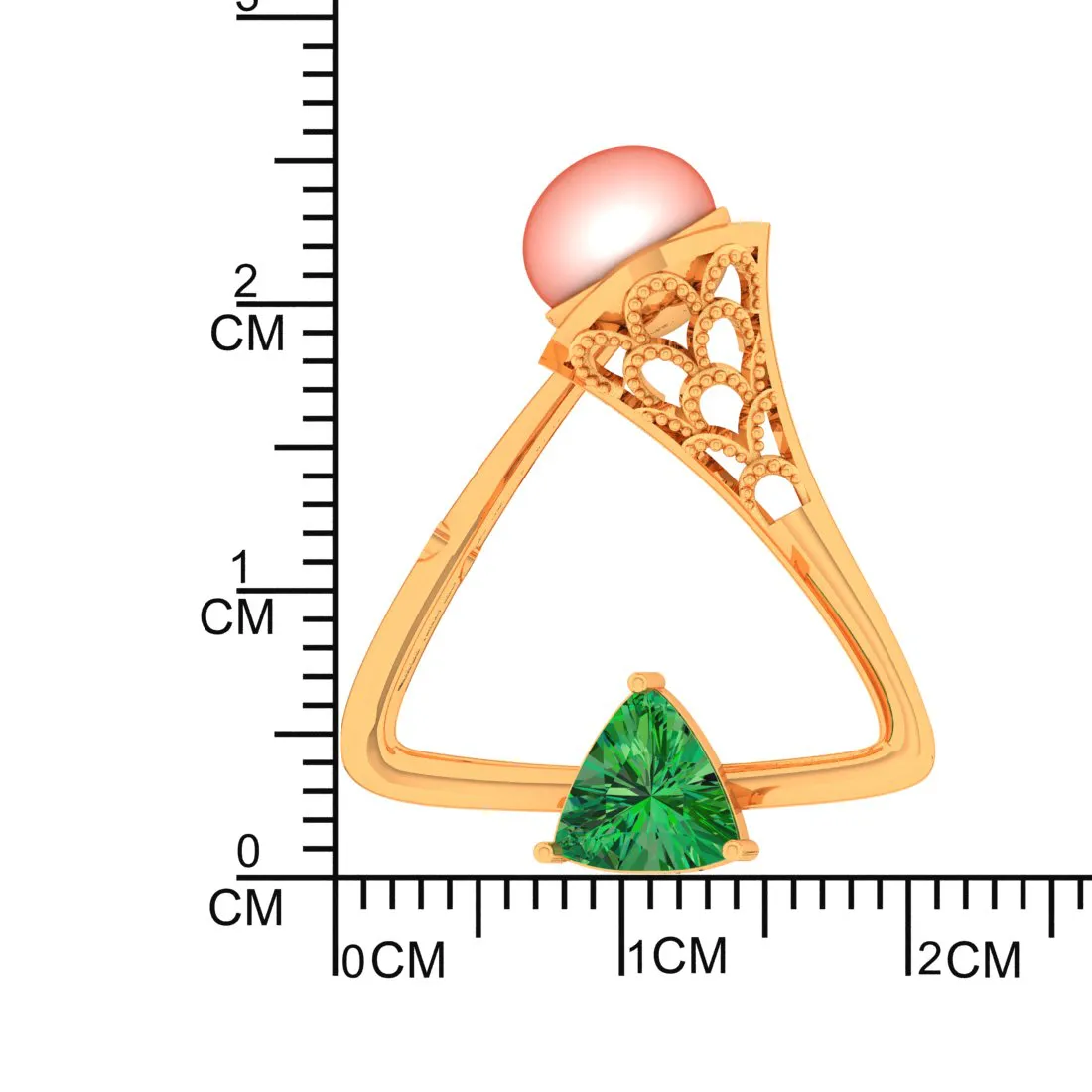 14k Triangular Shaped Gold Earrings With Green Stone