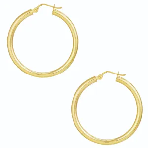 14K Yellow Gold 3x20mm Polished Hoop Earrings