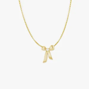 14K Yellow Gold Diamond Bow Necklace