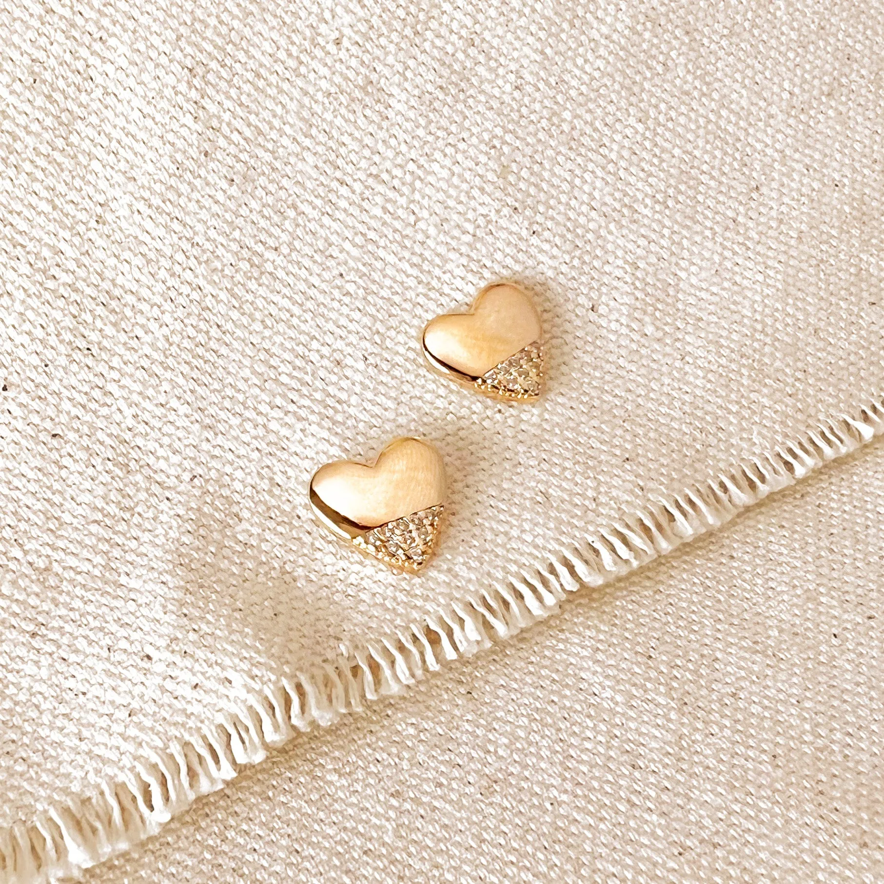 18k Gold Filled Heart Stud Earrings with Cubic Zirconia Stones