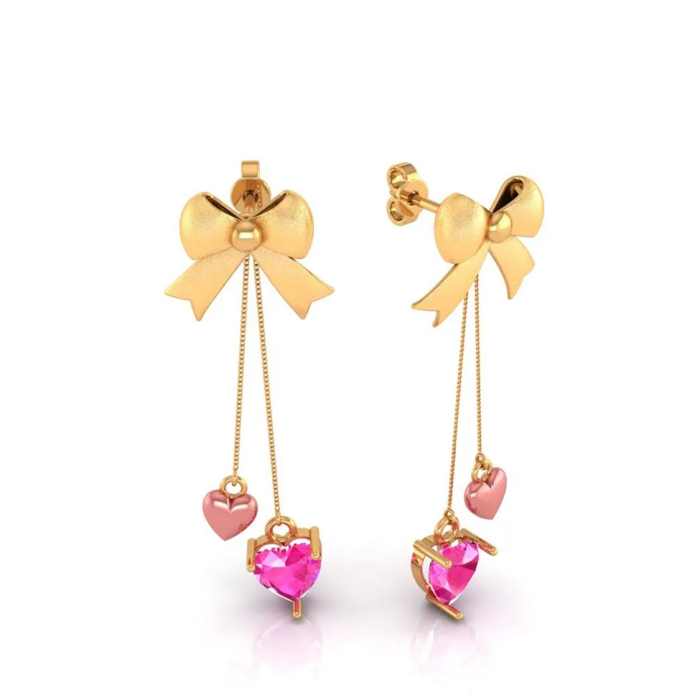 18k Hearts With Bow Style Gold Earrings