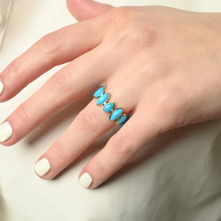 18K Yellow Gold Turquoise Gemstone Eternity Band