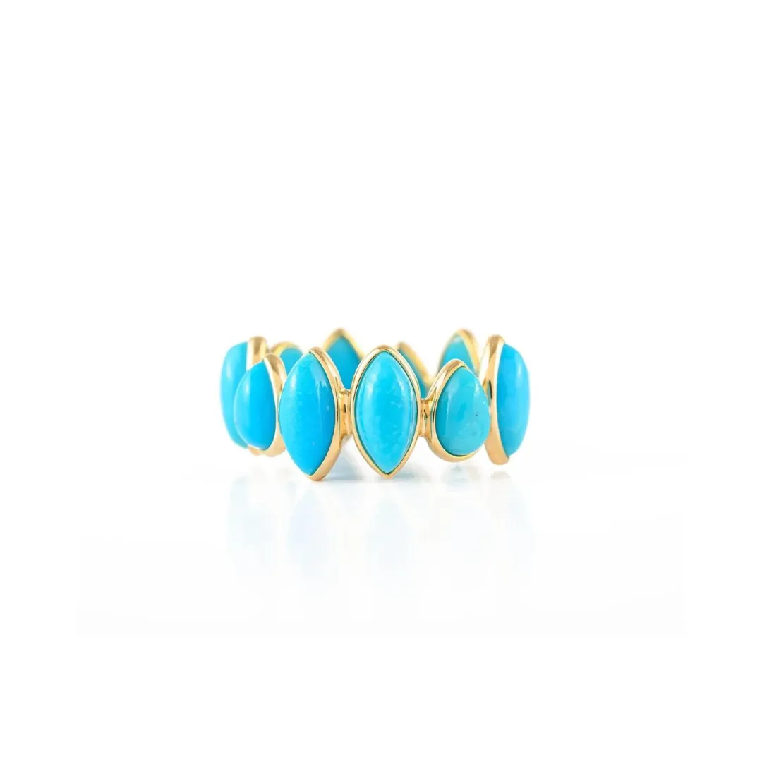 18K Yellow Gold Turquoise Gemstone Eternity Band