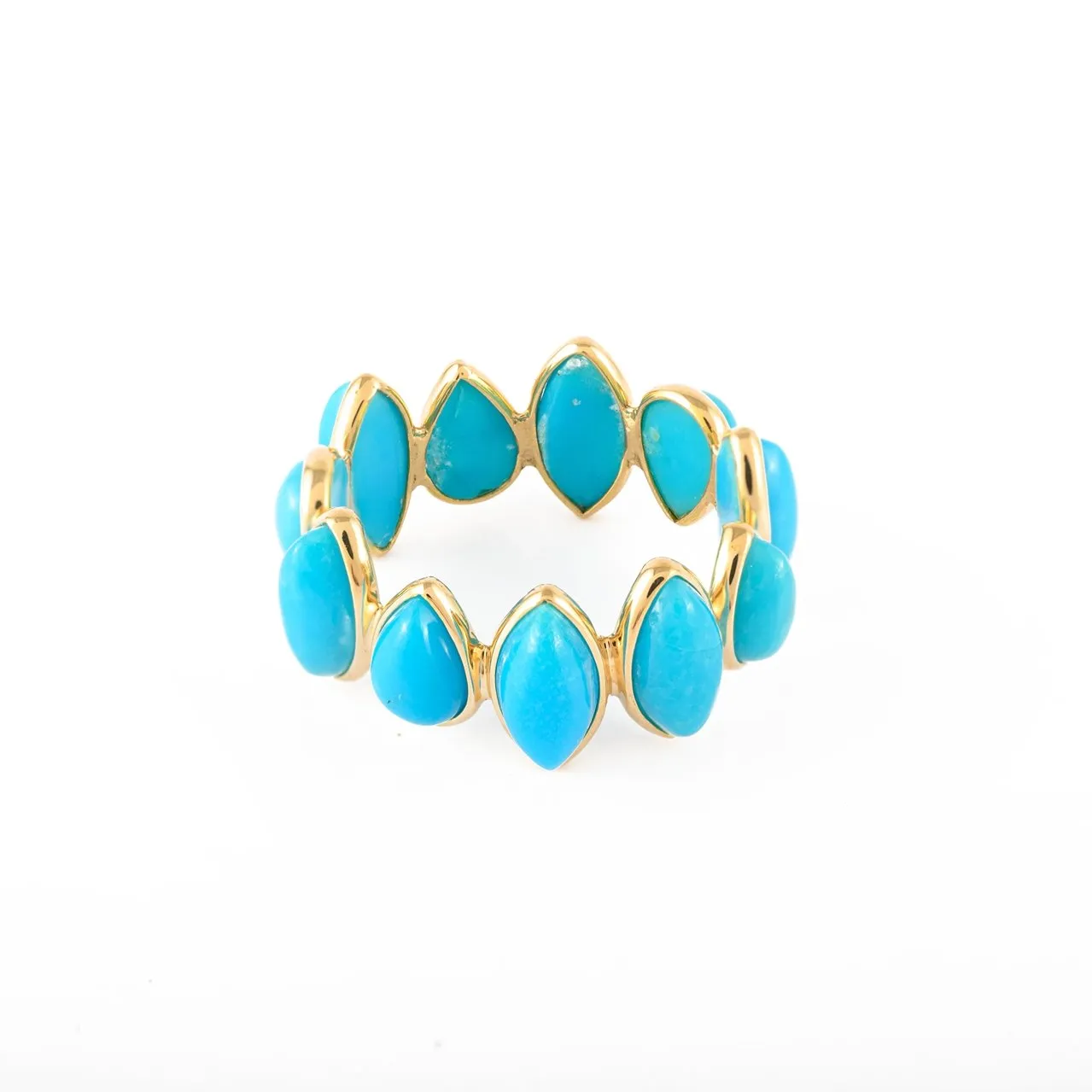 18K Yellow Gold Turquoise Gemstone Eternity Band