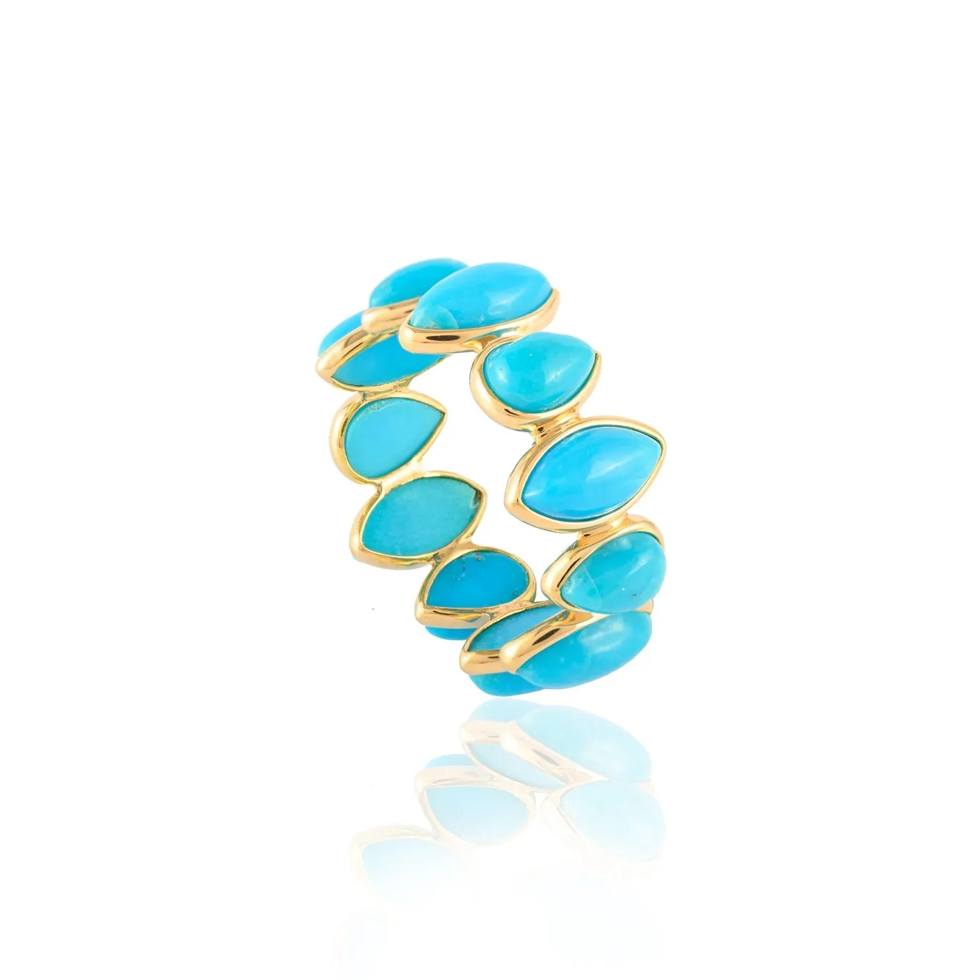 18K Yellow Gold Turquoise Gemstone Eternity Band