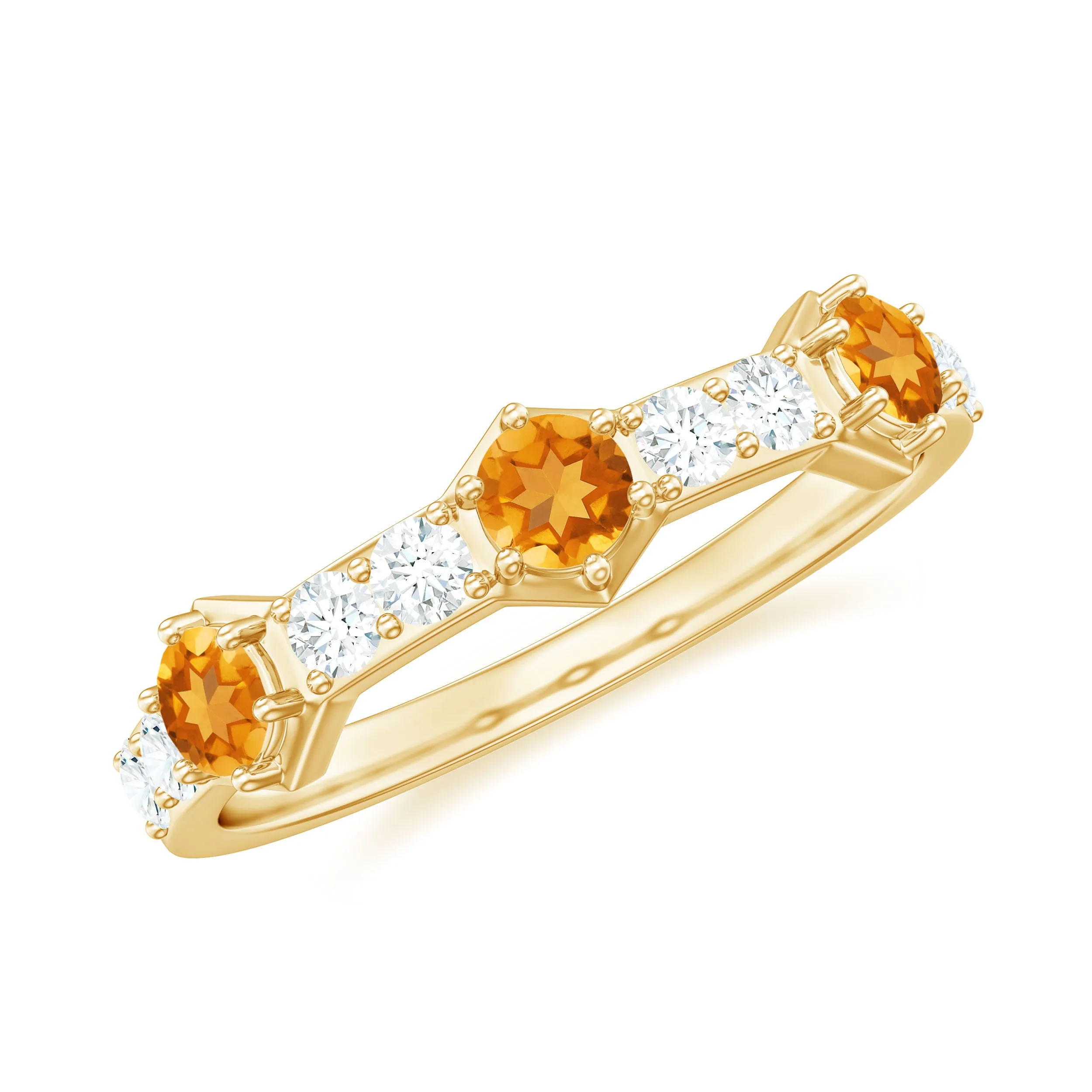 3/4 CT Citrine and Diamond Minimal Half Eternity Ring