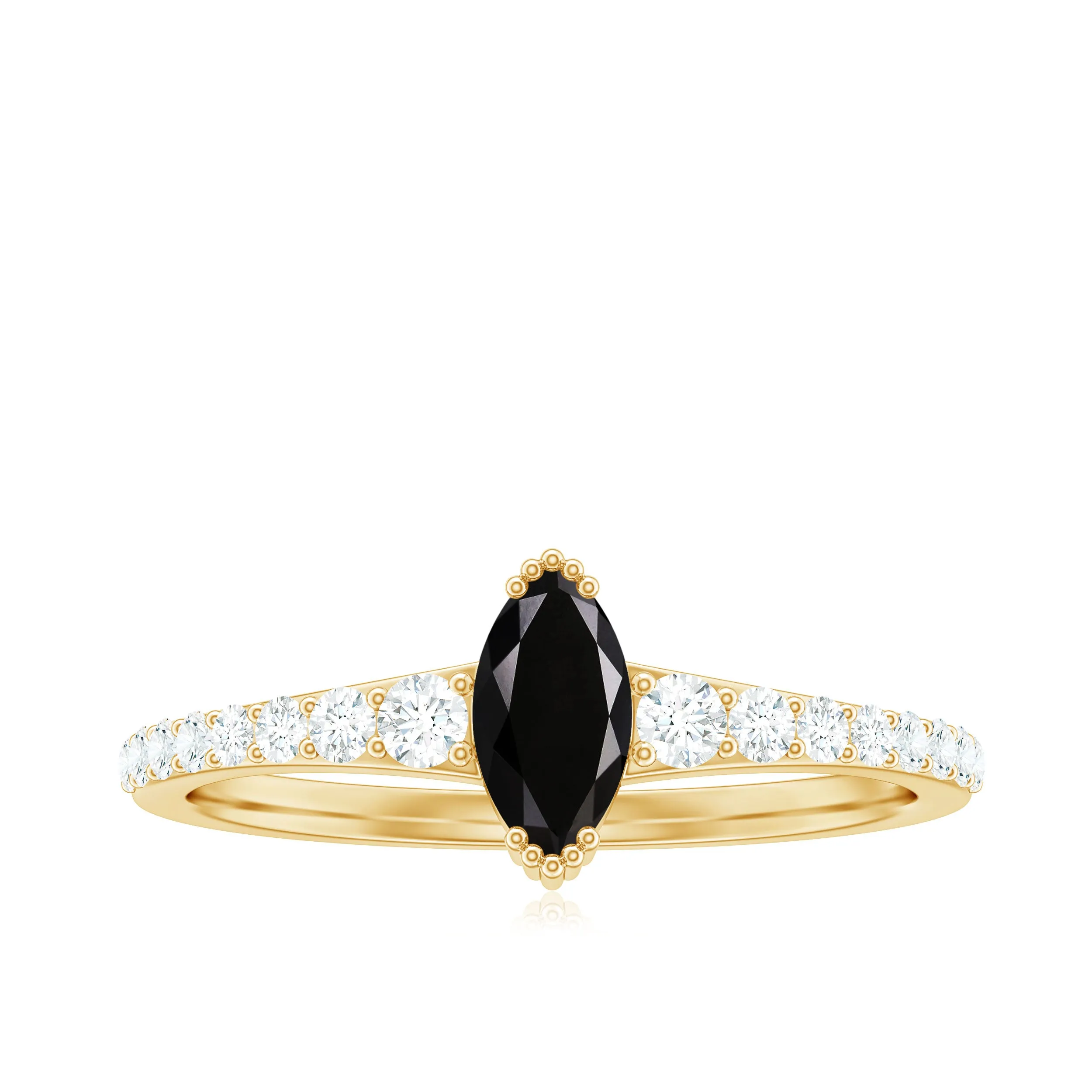 3/4 CT Marquise Cut Black Spinel and Diamond Minimal Promise Ring