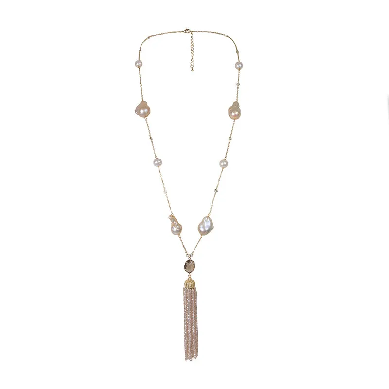 408-36 | ROSE DELICATE TASSEL W/ PEARLS