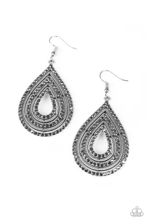 5th Avenue Attraction Silver Rhinestone Teardrop Earrings - Paparazzi Accessories