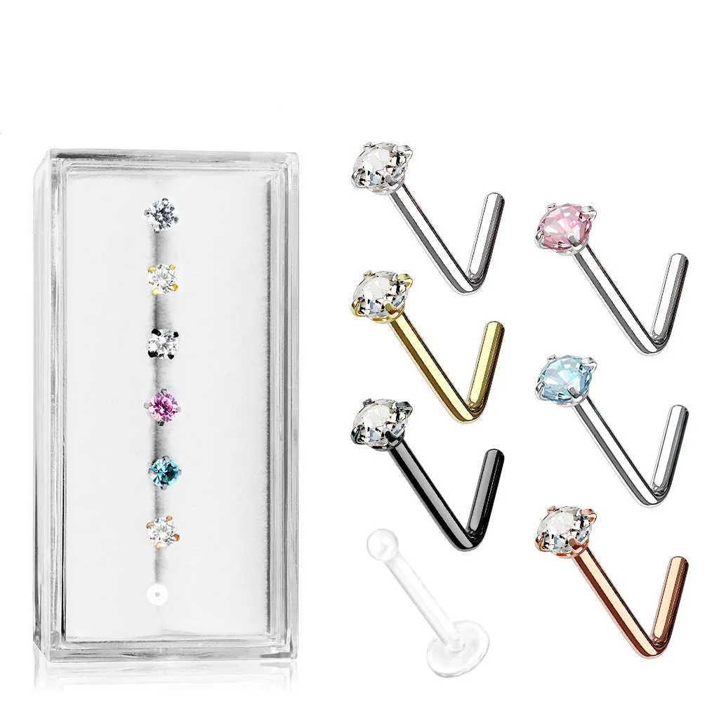 7 Pack Nose Rings - Gem Box