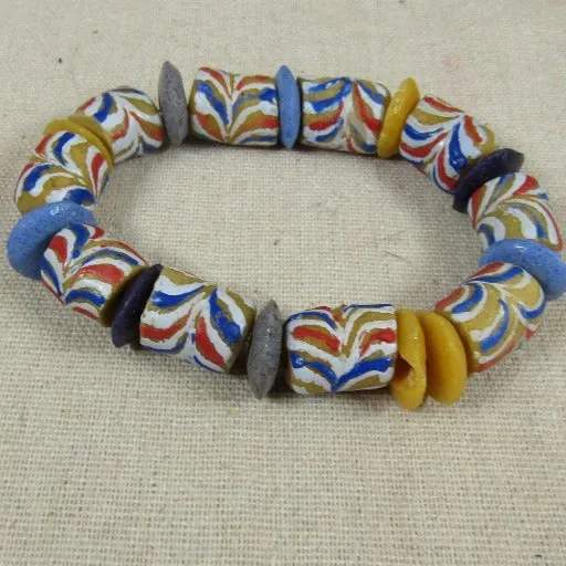 African Trade Bead  Stretch Bracelet Multi-colored