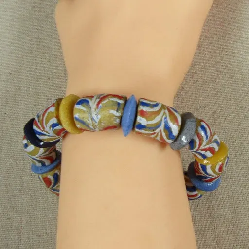 African Trade Bead  Stretch Bracelet Multi-colored