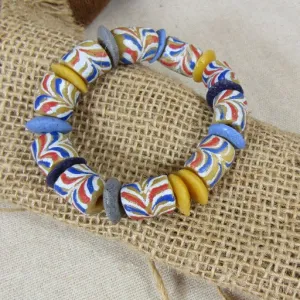 African Trade Bead  Stretch Bracelet Multi-colored