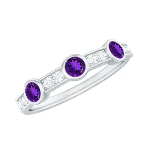 Amethyst and Diamond Minimal Half Eternity Ring