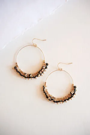 Aria Gold Boho Earrings | Delicate Black Beaded Hoops