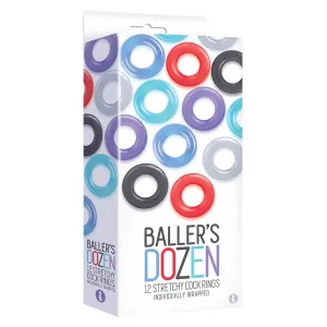 Baller's Dozen - Smooth - Individually Wrapped Cock Rings - Pack of 12