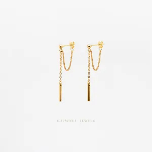 Bar Dangle Chain Studs Earrings, Unisex, Gold, Silver SHEMISLI SS199