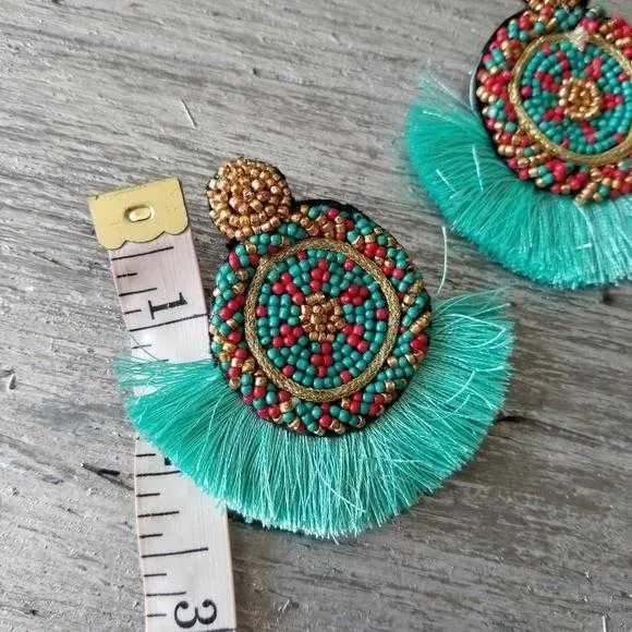 Beads & Tassel Earrings Blue