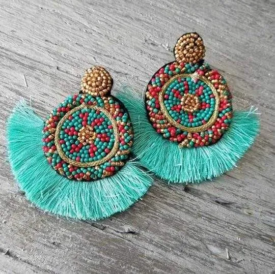 Beads & Tassel Earrings Blue