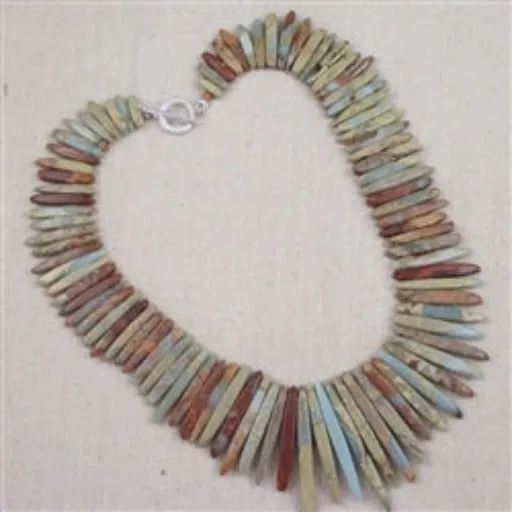 Big Bold Snake Skin Jasper Gemstone Beaded Collar Necklace