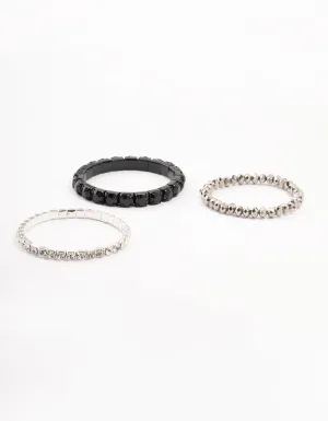 Black & Silver Plaited Bracelet 3- Pack