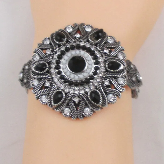 Black Crystal & White Rhinestone Woman's Fashion Bracelet