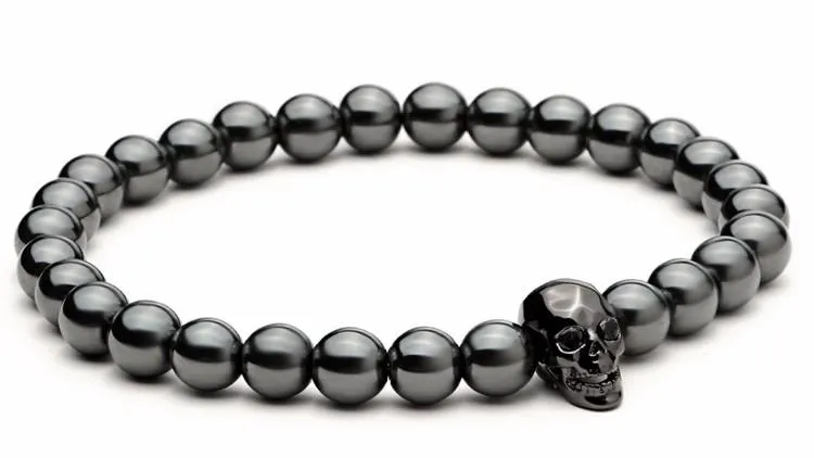 Black Hematite Stone Skull Bracelet