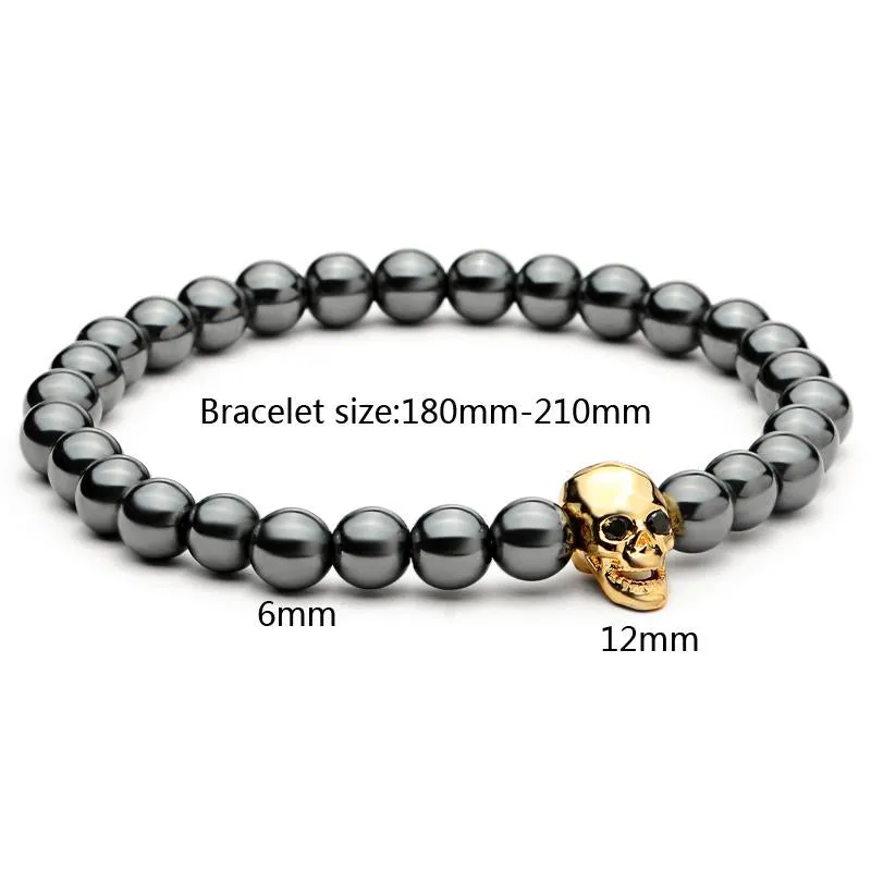 Black Hematite Stone Skull Bracelet