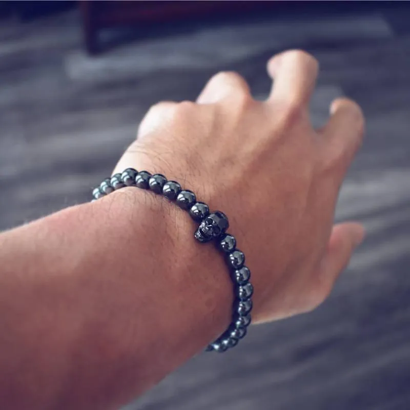 Black Hematite Stone Skull Bracelet