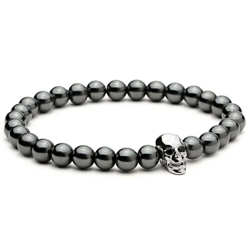 Black Hematite Stone Skull Bracelet