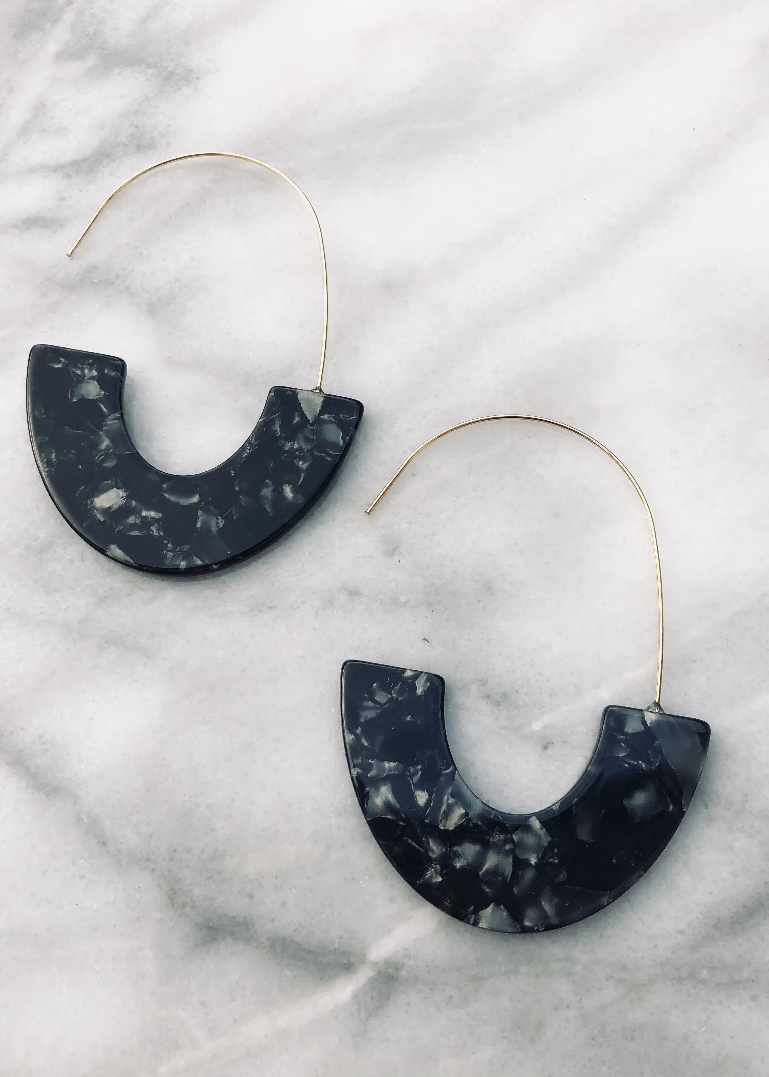 Black Resin Metal Loop Earrings