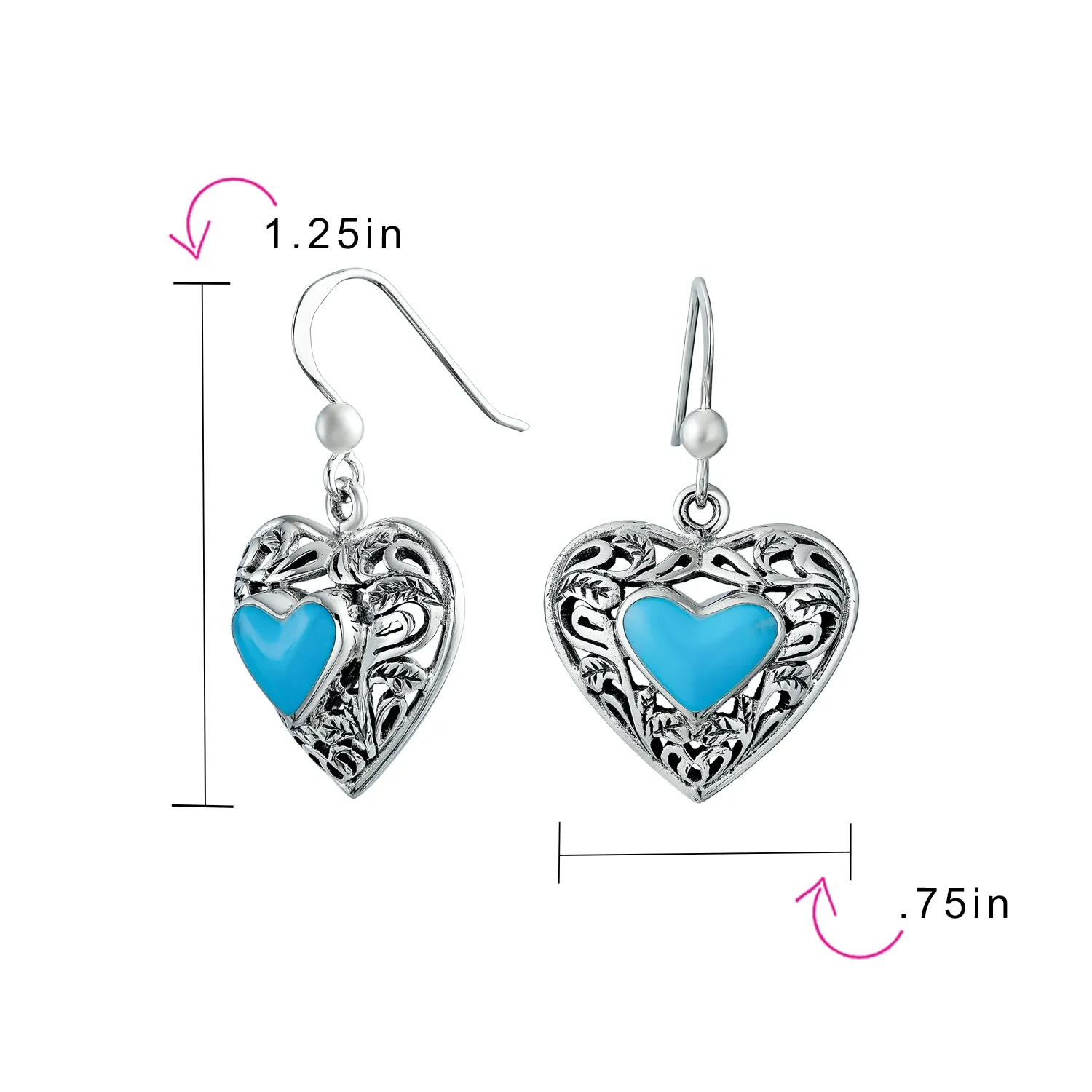 Boho Bali Scroll Filigree Dangle Gemstone Earrings in Turquoise Sterling Silver