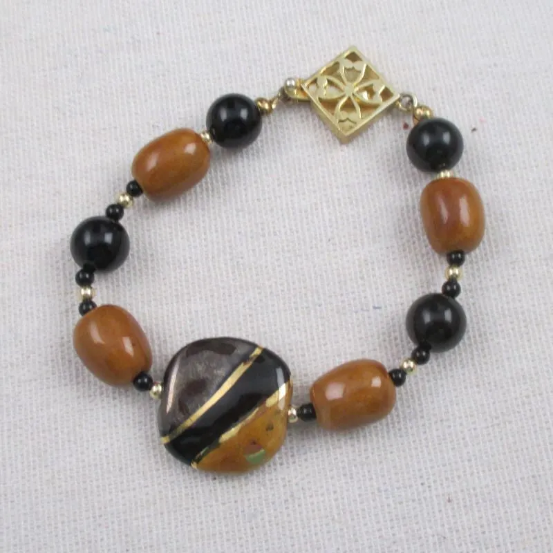 Bright Honey & Black Kazuri Bracelet