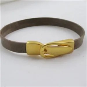 Brown Leather Bracelet For A Man Gold Clasp